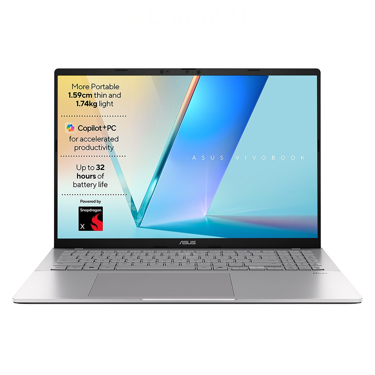 ASUS Vivobook S16 S3607QA-PL004W Copilot+ PC Snapdragon X1-26-100 Laptop 40.6 cm (16") WUXGA 16 GB LPDDR5x-SDRAM 512 GB SSD Wi-Fi 6E (802.11ax) Windows 11 Home Silver